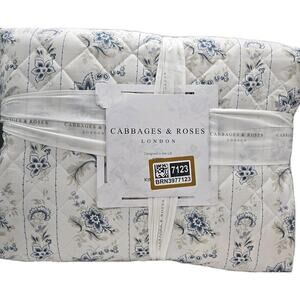 Cabbages & Roses KING Quilt India Rose Grey Blue White Floral Embroidered Cottag